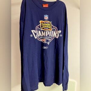 NFL Men’s Super Bowl XXXVIII NE Patriots Long Sleeve T Shirt, 2X, Navy Blue